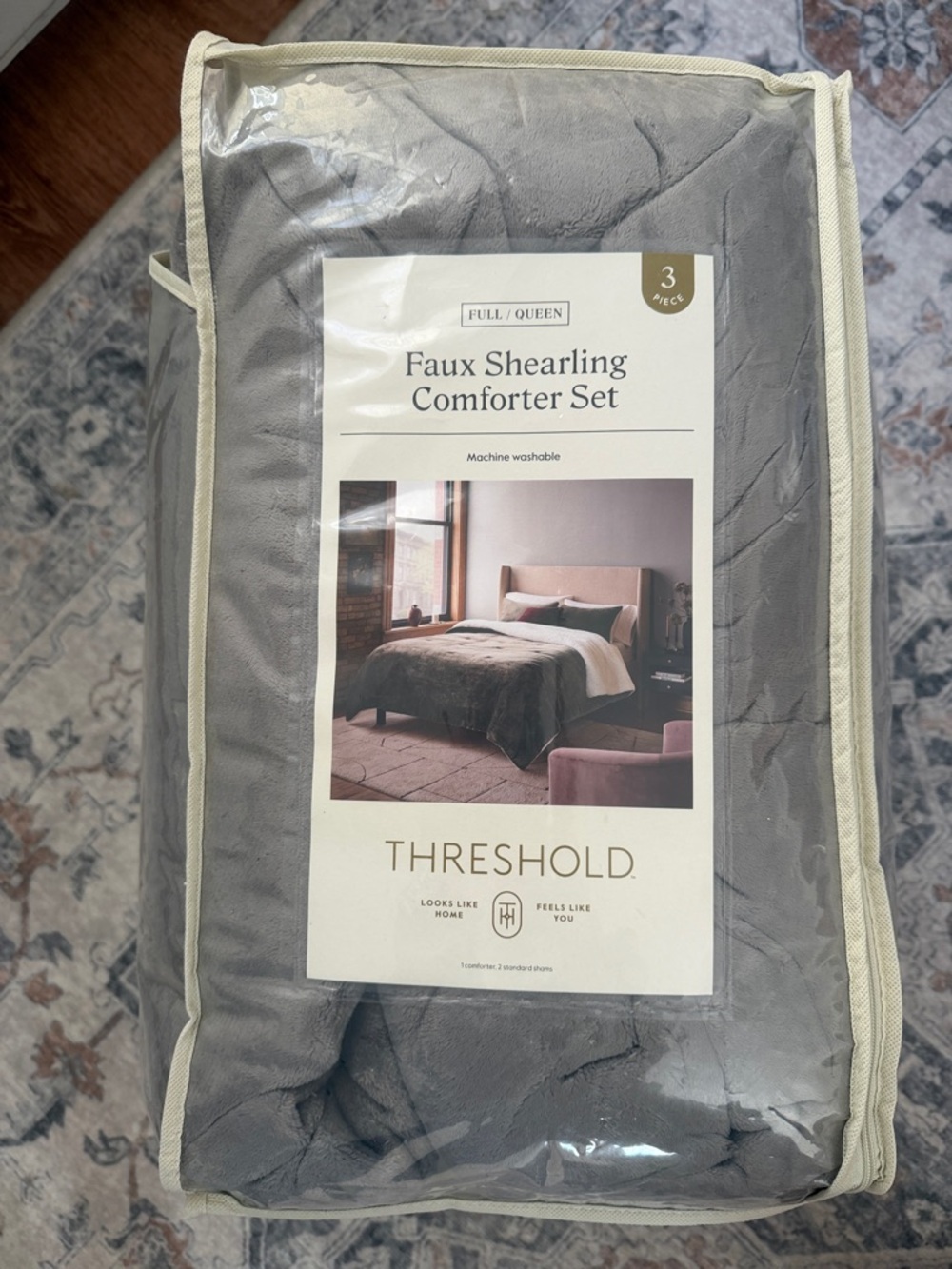 Threshold Faux Shearling Comforter Set - Gray full / queen